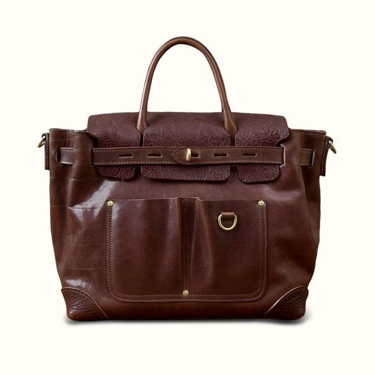 Vegetable-Tanned Leather Work Tote Laptop Briefcase Bag