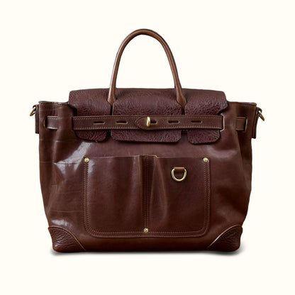 Vegetable-Tanned Leather Work Tote Laptop Briefcase Bag in rich brown, featuring structured design and premium craftsmanship.