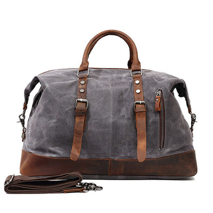 Large Waxed Canvas Travel Duffel Bag Leather Travel Duffle Luggage