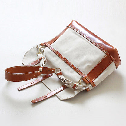 Canvas Leather Messenger Bag featuring a vintage design with brown leather accents, adjustable strap, and a flap closure.