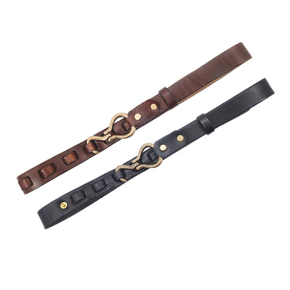 Vintage Italian Leather Cavalry Belt with Brass Hook