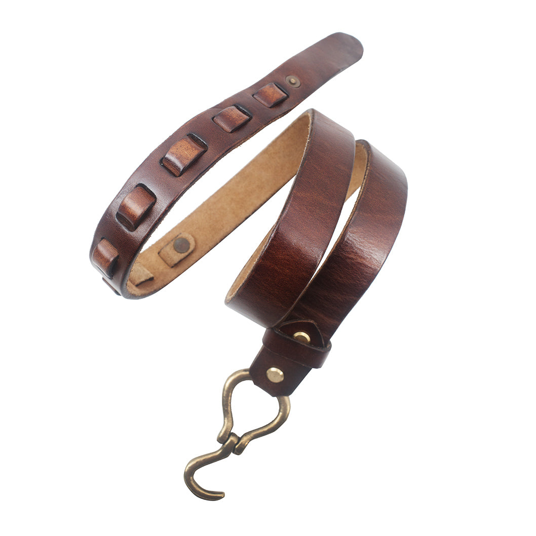 Vintage Italian Leather Cavalry Belt with Brass Hook
