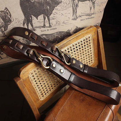 Vintage Italian Leather Cavalry Belt with Brass Hook