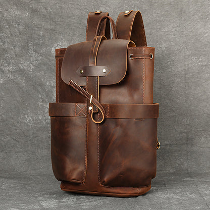 Men's Full Grain Leather Backpack 16.5" Laptop Travel Bag