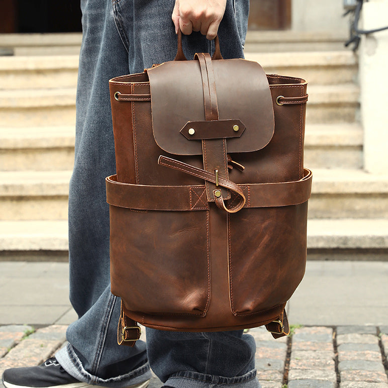 Men's Full Grain Leather Backpack 16.5" Laptop Travel Bag