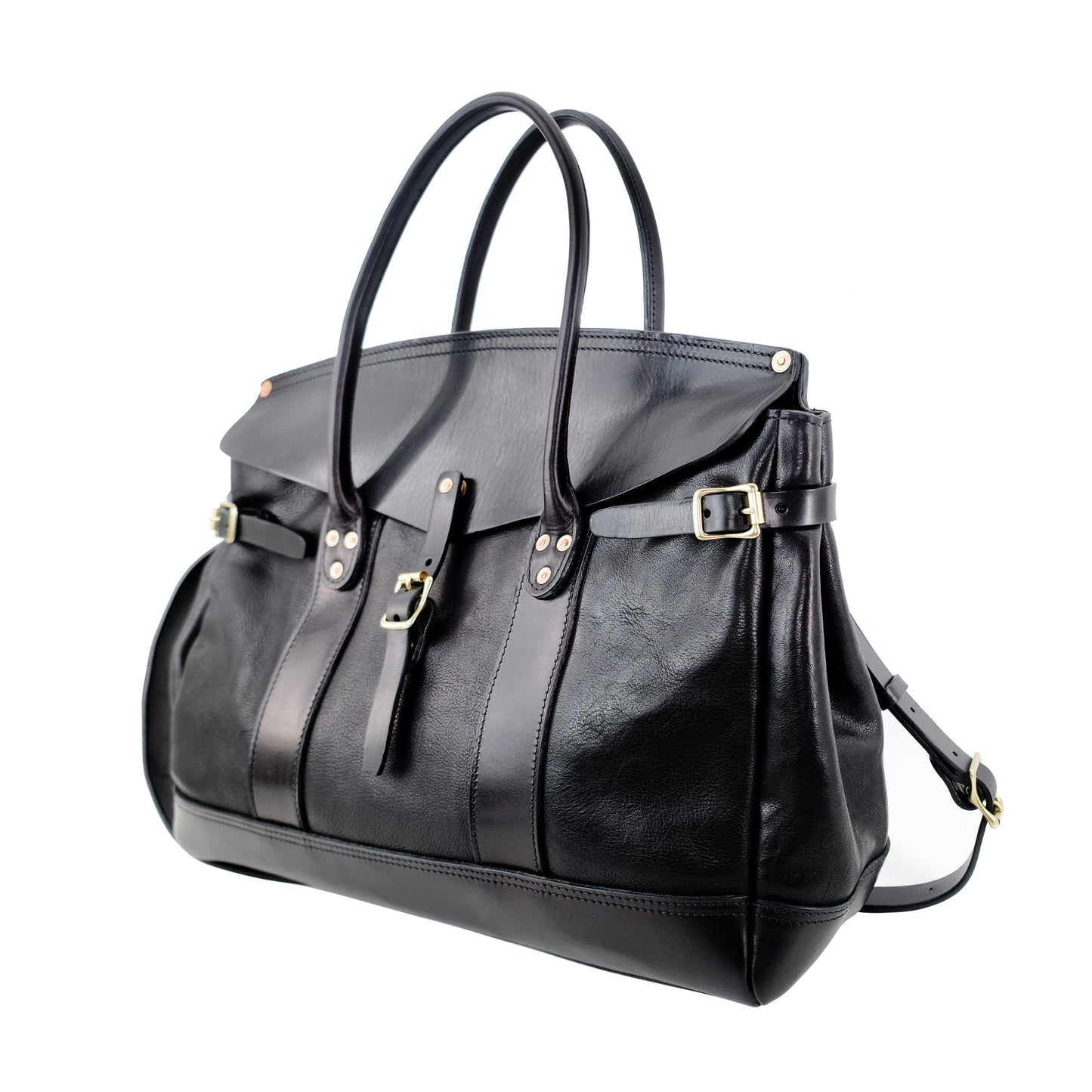 Stylish Italian Leather Travel Bag 17.7in Large Laptop Tote Weekender Briefcase in black.