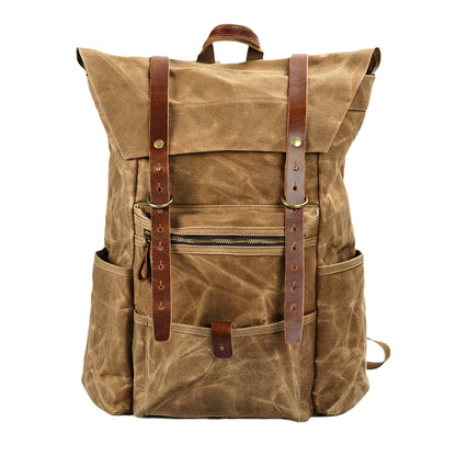 Vintage Waxed Canvas Leather Backpack Men Hiking Camping Rucksack