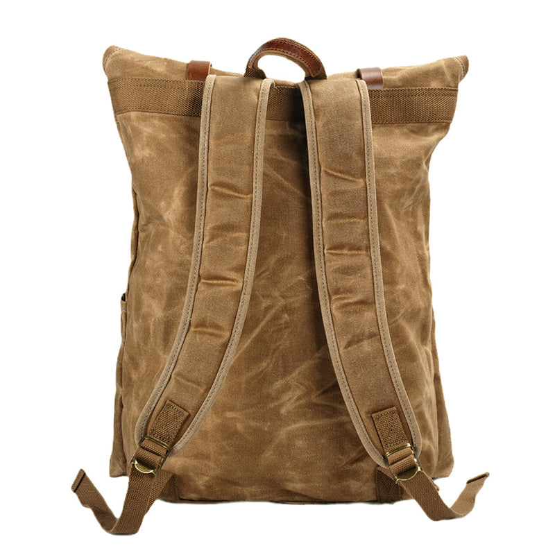 Vintage Waxed Canvas Leather Backpack Men Hiking Camping Rucksack