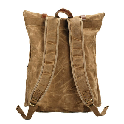 Vintage Waxed Canvas Leather Backpack Men Hiking Camping Rucksack