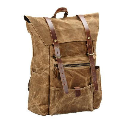 Vintage Waxed Canvas Leather Backpack Men Hiking Camping Rucksack