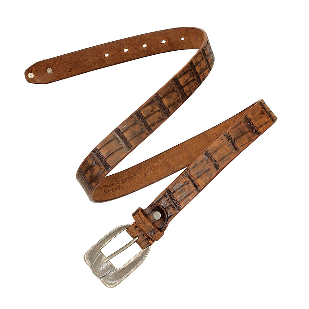 Vintage Western Crocodile-Embossed Italian Leather Belt