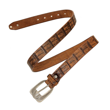 Vintage Western Crocodile-Embossed Italian Leather Belt