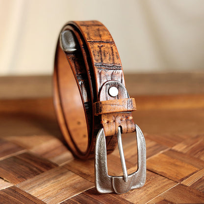 Vintage Western Crocodile-Embossed Italian Leather Belt
