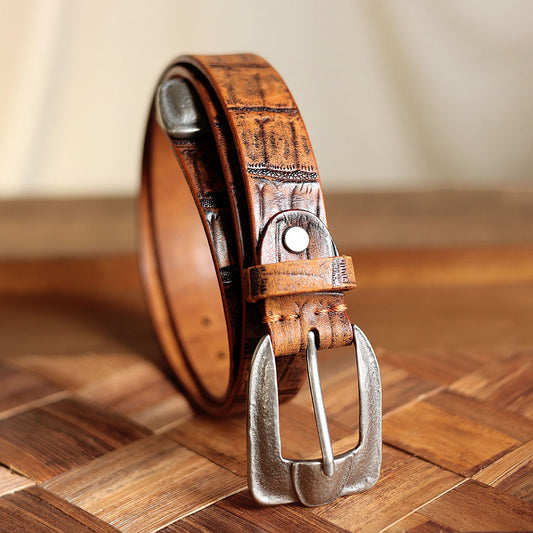 Vintage Western Crocodile-Embossed Italian Leather Belt
