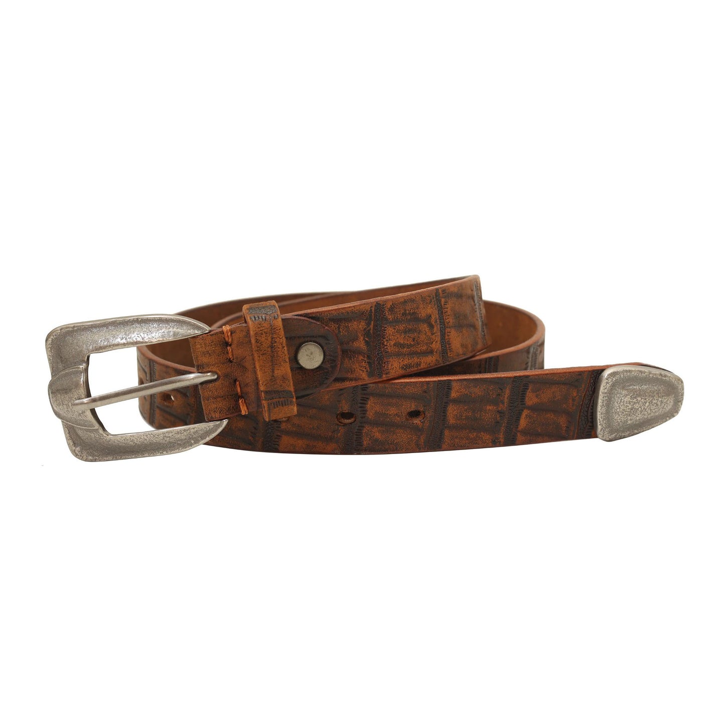 Vintage Western Crocodile-Embossed Italian Leather Belt