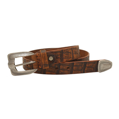 Vintage Western Crocodile-Embossed Italian Leather Belt