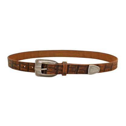 Vintage Western Crocodile-Embossed Italian Leather Belt