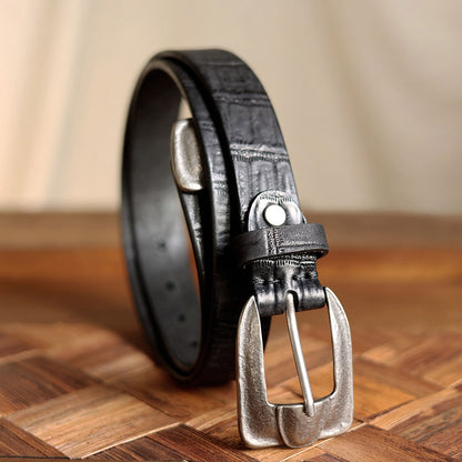 Vintage Western Crocodile-Embossed Italian Leather Belt