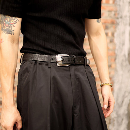 Vintage Western Crocodile-Embossed Italian Leather Belt