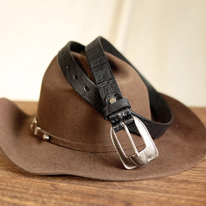 Vintage Western Crocodile-Embossed Italian Leather Belt