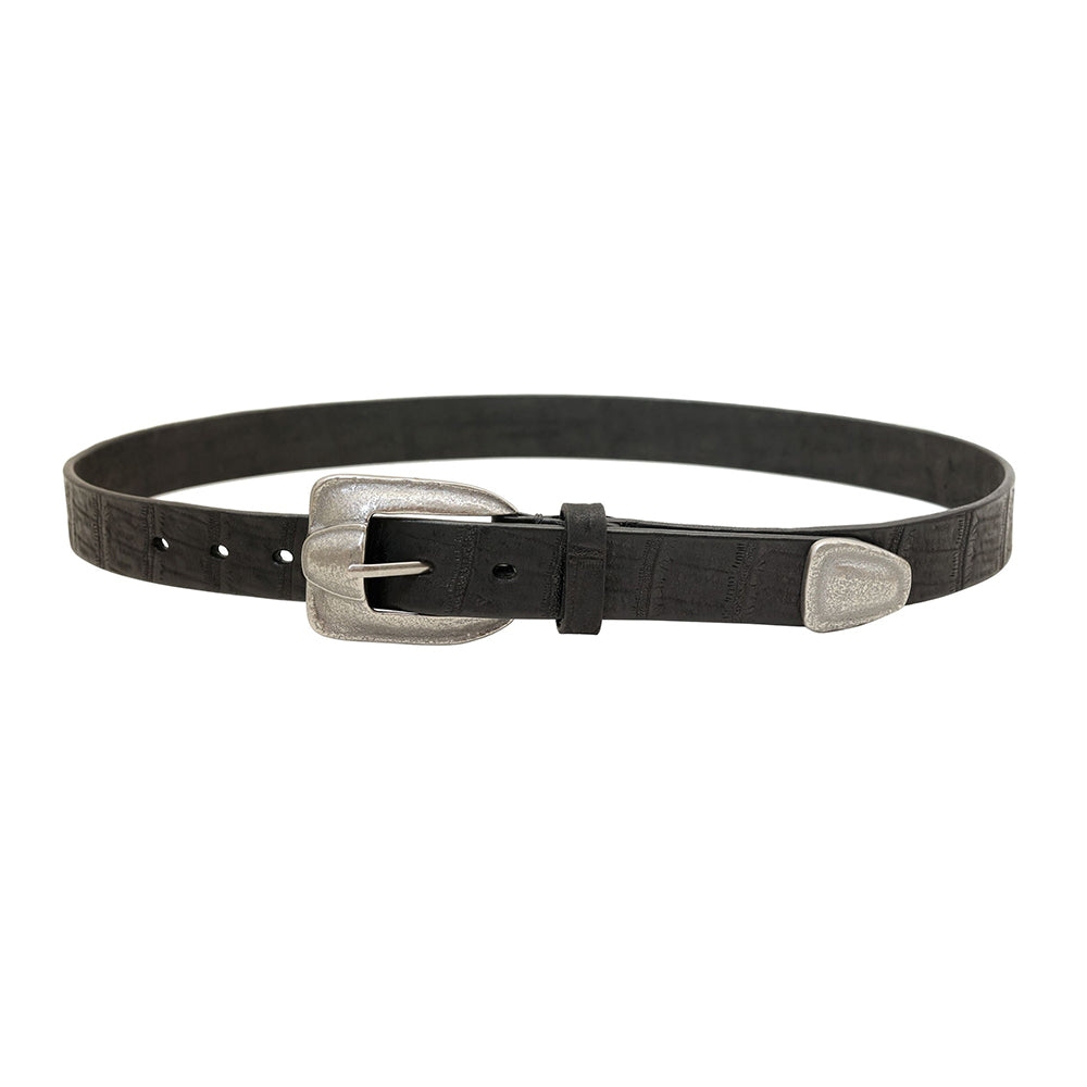 Vintage Western Crocodile-Embossed Italian Leather Belt