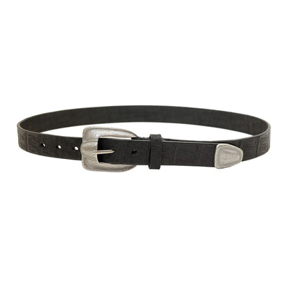 Vintage Western Crocodile-Embossed Italian Leather Belt