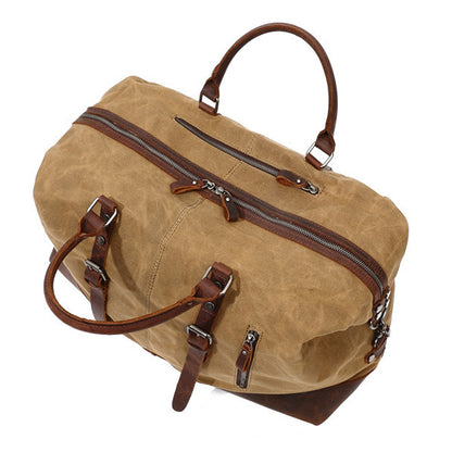Large Waxed Canvas Travel Duffel Bag Leather Travel Duffle Luggage