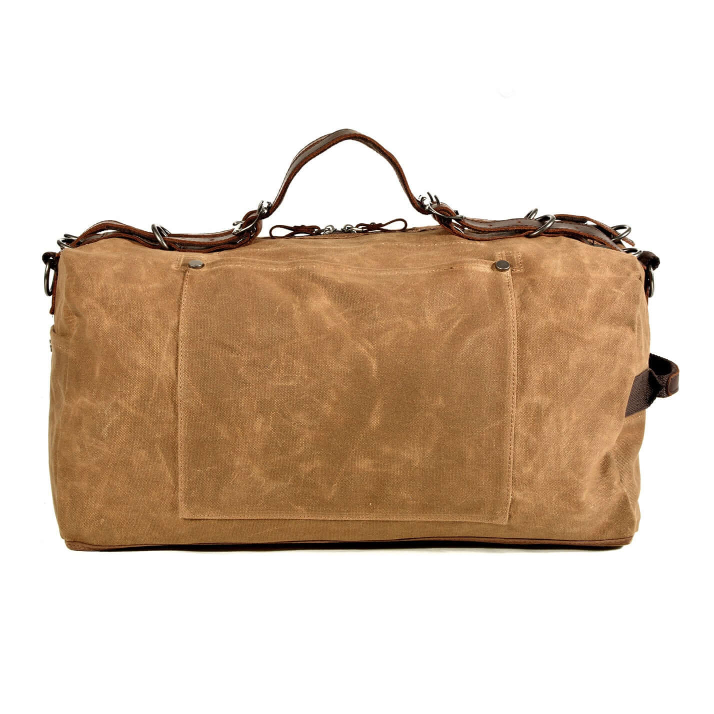 Waxed Canvas Leather Travel Bag Vintage Duffel Shoulder Bag 19.7in in brown color with dual handles and shoulder strap.