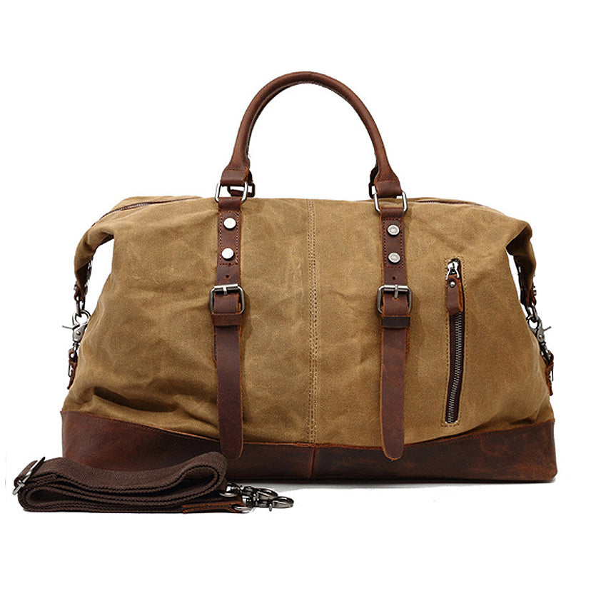 Large Waxed Canvas Travel Duffel Bag Leather Travel Duffle Luggage