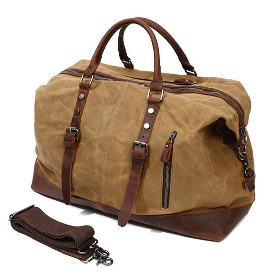 Large Waxed Canvas Travel Duffel Bag Leather Travel Duffle Luggage