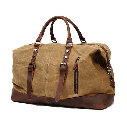 Large Waxed Canvas Travel Duffel Bag Leather Travel Duffle Luggage