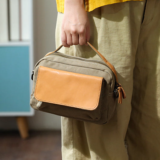 Women's Mini Canvas Leather Crossbody Bag