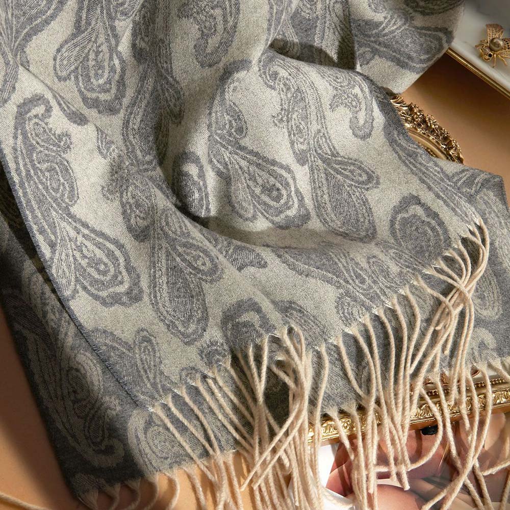 Women's Pure Cashmere Reversible Paisley Jacquard Scarf 74.8in