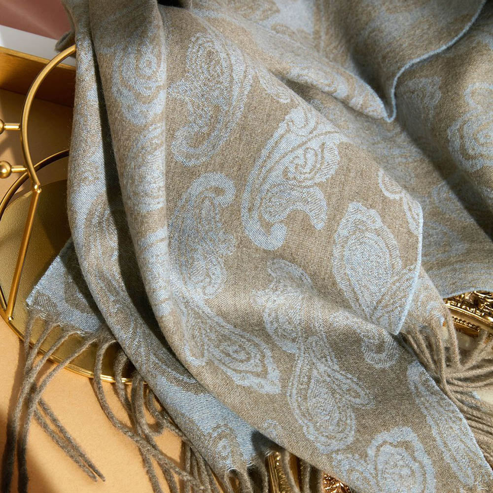Women's Pure Cashmere Reversible Paisley Jacquard Scarf 74.8in