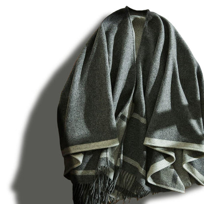 Women’s Quiet Luxury Lambswool Fringe Cape Shawl 66.9in
