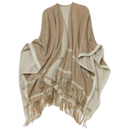 Women’s Quiet Luxury Lambswool Fringe Cape Shawl 66.9in