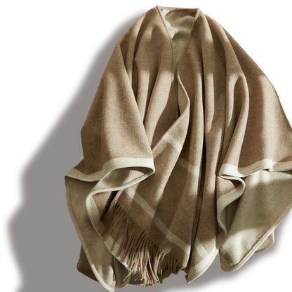 Women’s Quiet Luxury Lambswool Fringe Cape Shawl 66.9in
