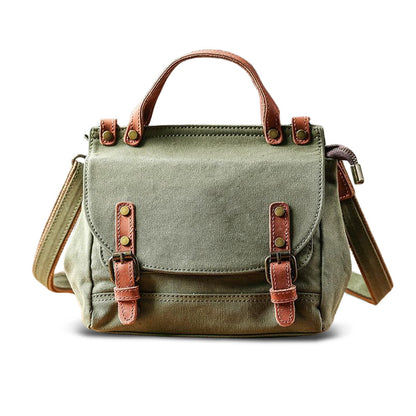 Women's Small Canvas Leather Messenger Crossbody Bag