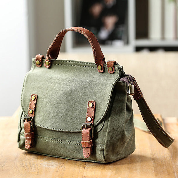 Women's Small Canvas Leather Messenger Crossbody Bag