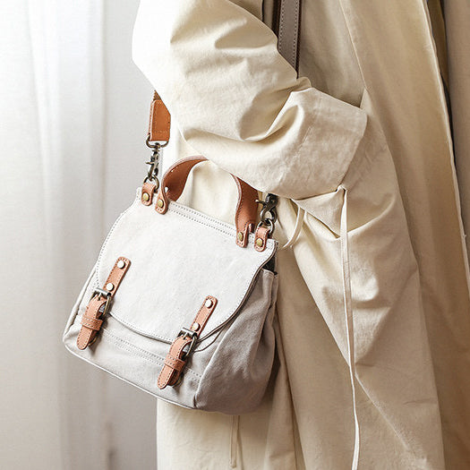 Women's Small Canvas Leather Messenger Crossbody Bag