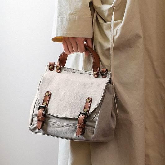 Women's Small Canvas Leather Messenger Crossbody Bag