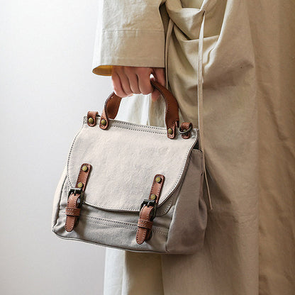 Women's Small Canvas Leather Messenger Crossbody Bag