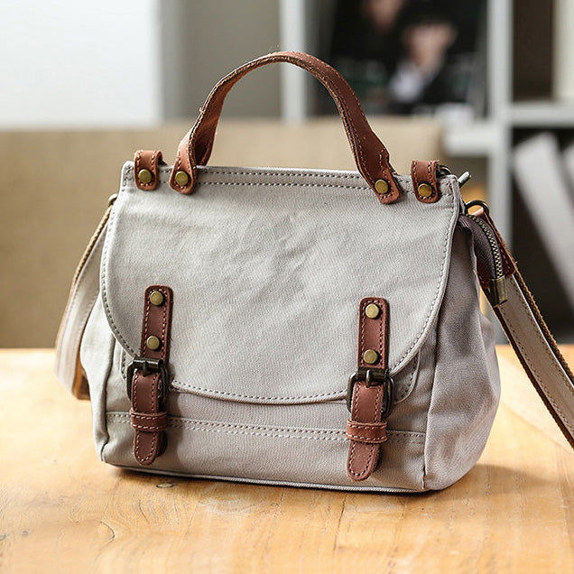 Women's Small Canvas Leather Messenger Crossbody Bag