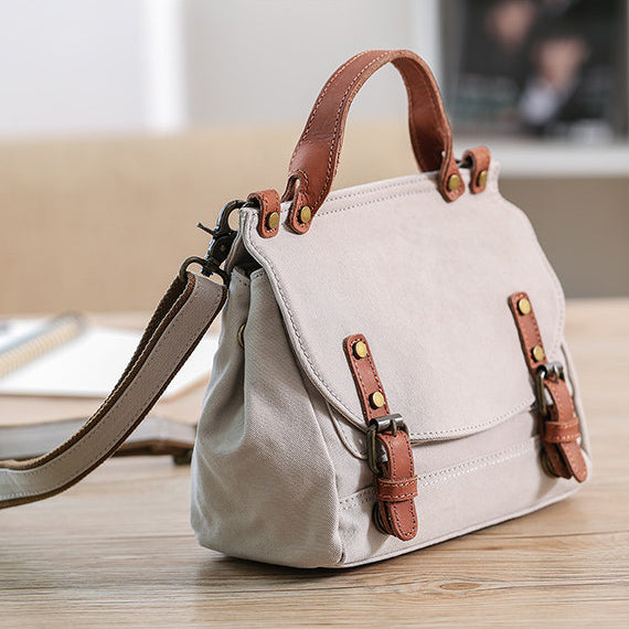 Women's Small Canvas Leather Messenger Crossbody Bag