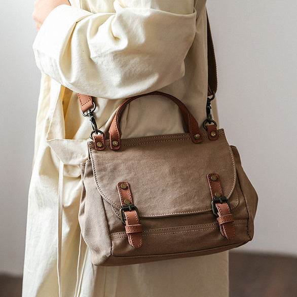 Women's Small Canvas Leather Messenger Crossbody Bag