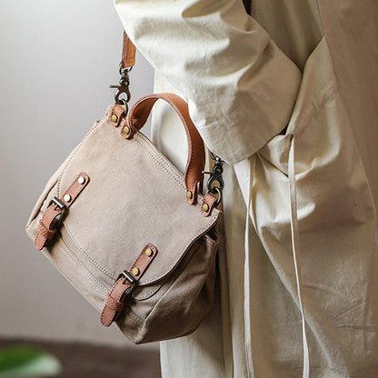 Women's Small Canvas Leather Messenger Crossbody Bag