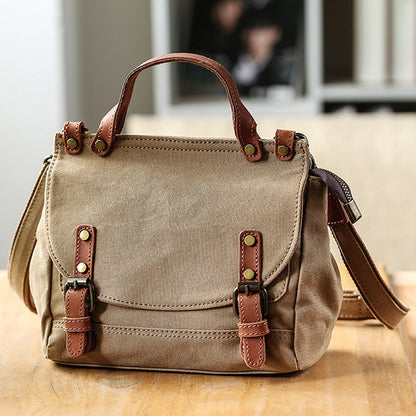 Women's Small Canvas Leather Messenger Crossbody Bag