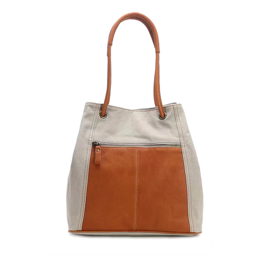 Canvas And Leather Telescopic Openings Single-Shoulder Bag-i7bags